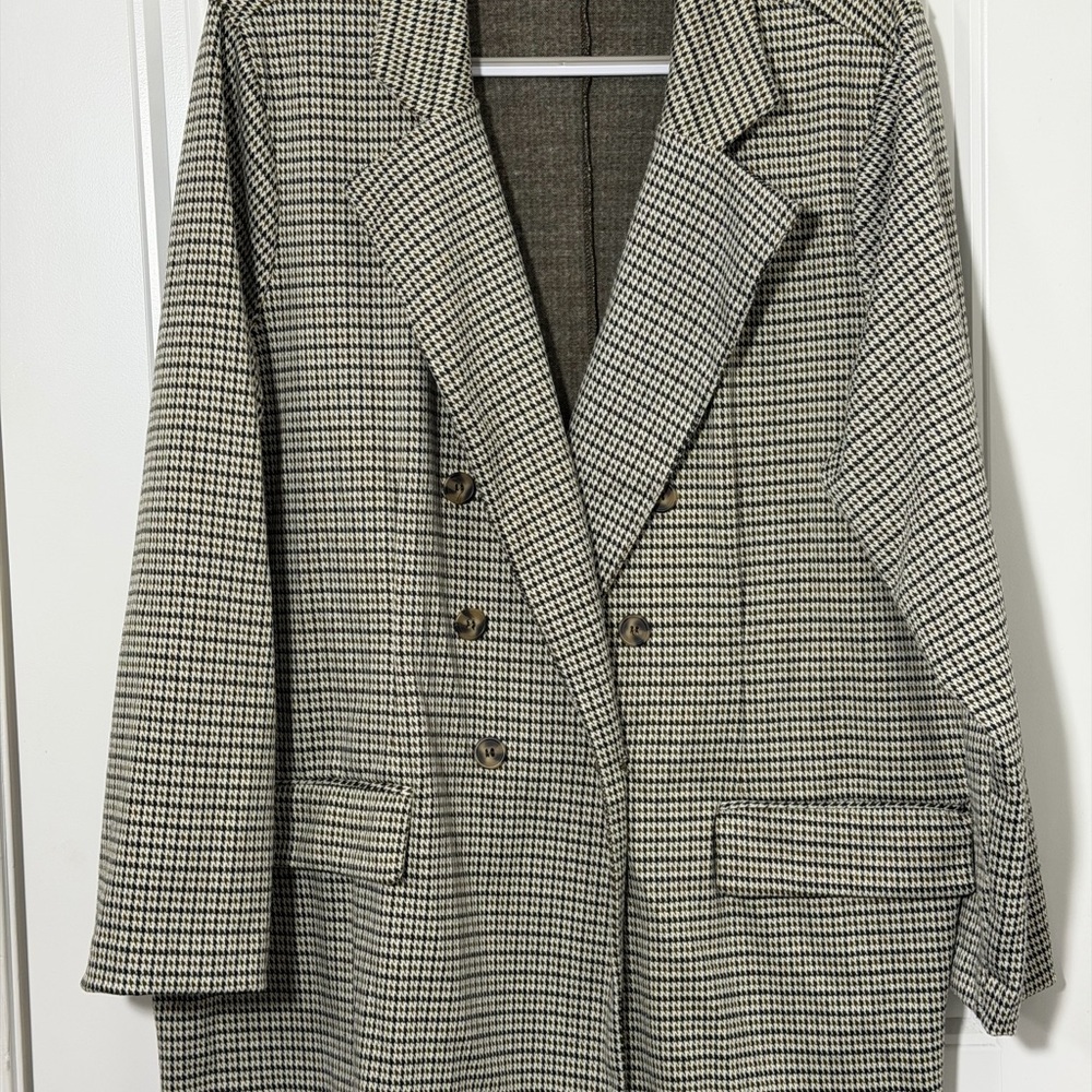 Maurices Black and White Houndstooth Double-Breasted Blazer